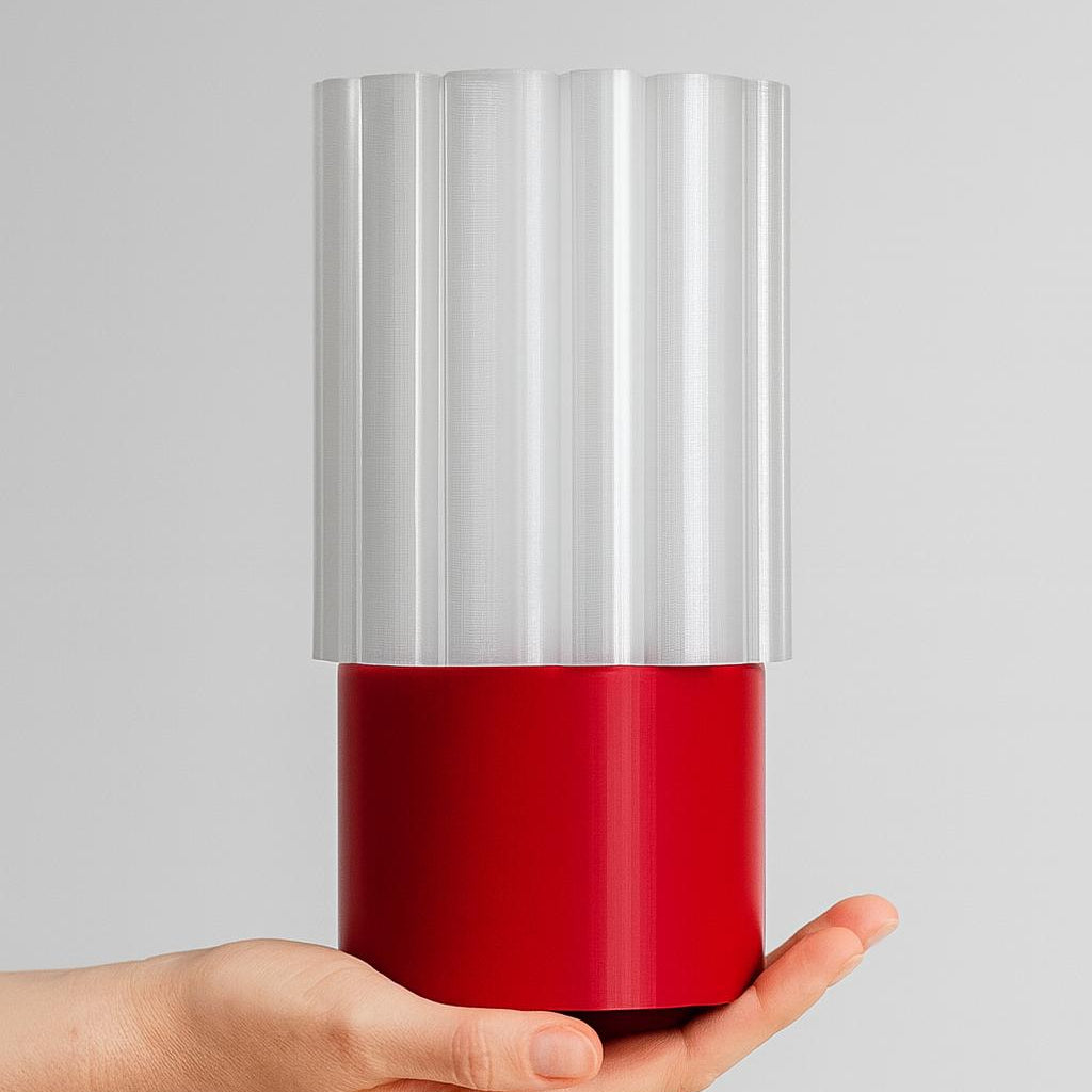 Red cylindrical lamp with 